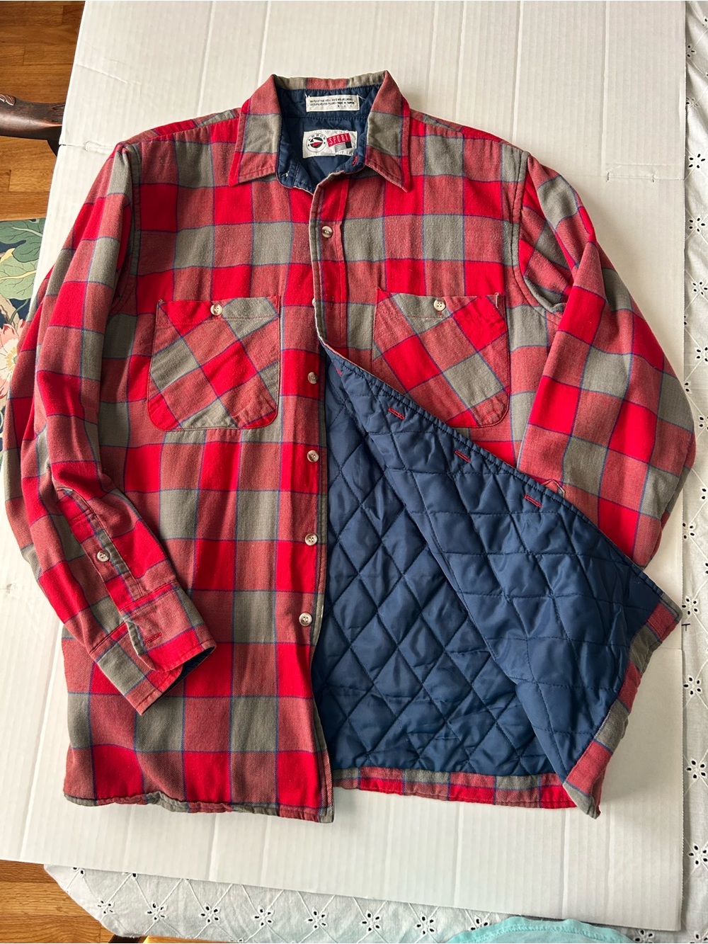 Quilted-Lined Red & Gray Plaid Shirt Jacket